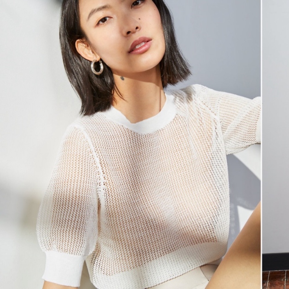 Babaton Lucida Baby Blue Knit Mesh Mock Neck Sweater